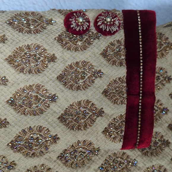 Manyavar Men's Beige Jacquard Traditional Groom Sherwani Set Size‎ L - Picture 3 of 9